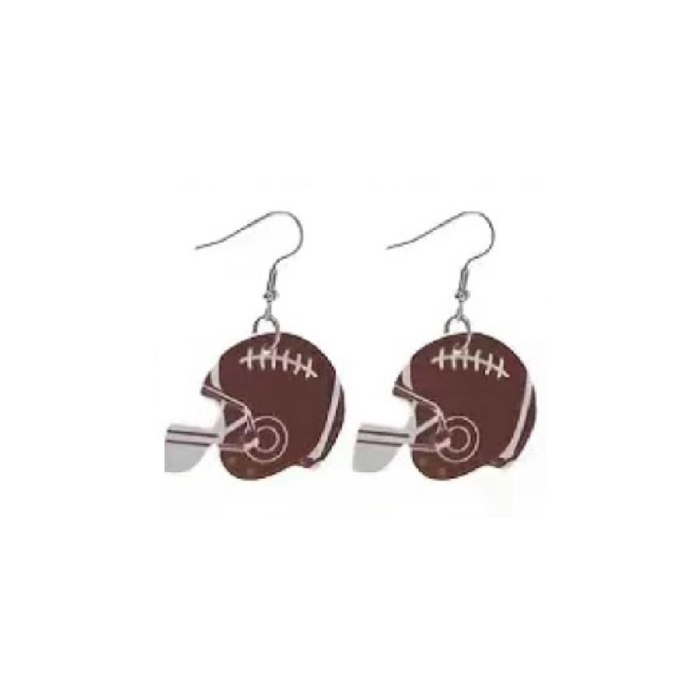 Football Rugby HELMET Faux Leather Dangle Earrings Sporty Team Support NEW